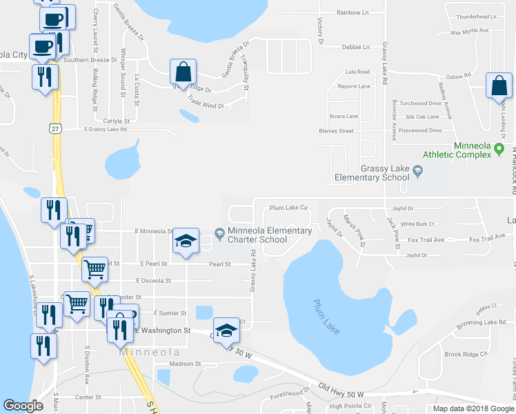 map of restaurants, bars, coffee shops, grocery stores, and more near 13025 Plum Lake Circle in Clermont