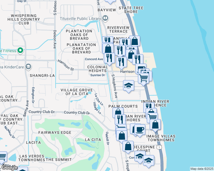 map of restaurants, bars, coffee shops, grocery stores, and more near 2956 Sir Hamilton Circle in Titusville