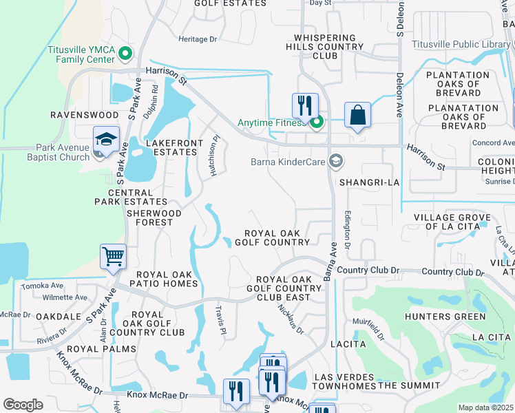 map of restaurants, bars, coffee shops, grocery stores, and more near 2964 Finsterwald Drive in Titusville