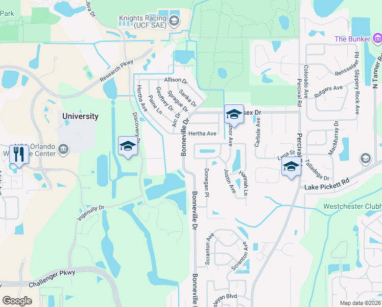 map of restaurants, bars, coffee shops, grocery stores, and more near 13639 Glasser Avenue in Orlando