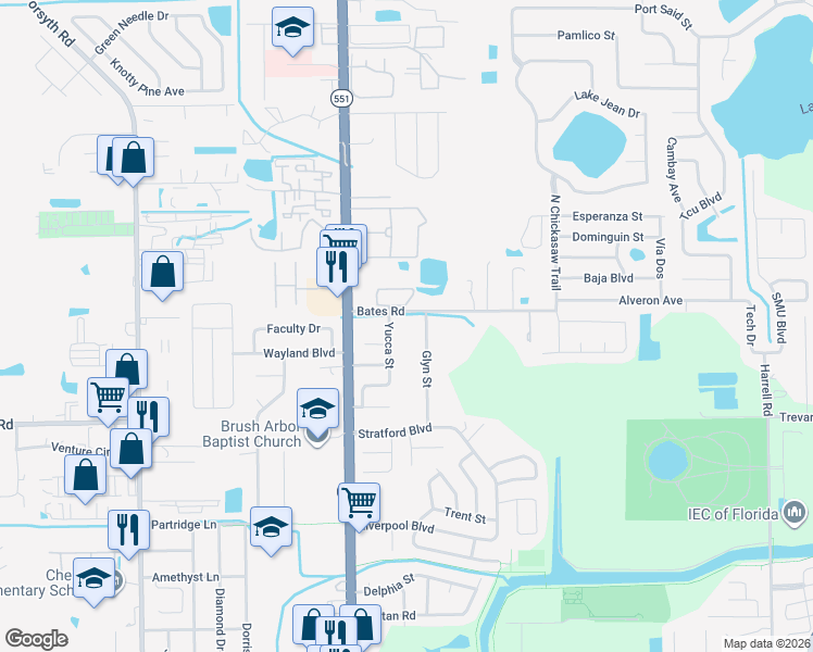 map of restaurants, bars, coffee shops, grocery stores, and more near 2914 Glyn Street in Orlando