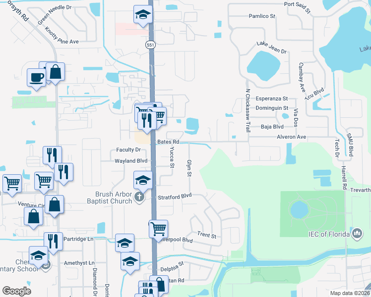 map of restaurants, bars, coffee shops, grocery stores, and more near 2914 Glyn Street in Orlando
