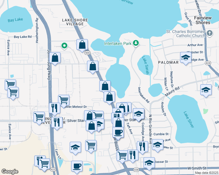 map of restaurants, bars, coffee shops, grocery stores, and more near 3635 South Orange Blossom Trail in Orlando