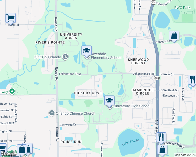 map of restaurants, bars, coffee shops, grocery stores, and more near 11467 Brown Quail Court in Orlando