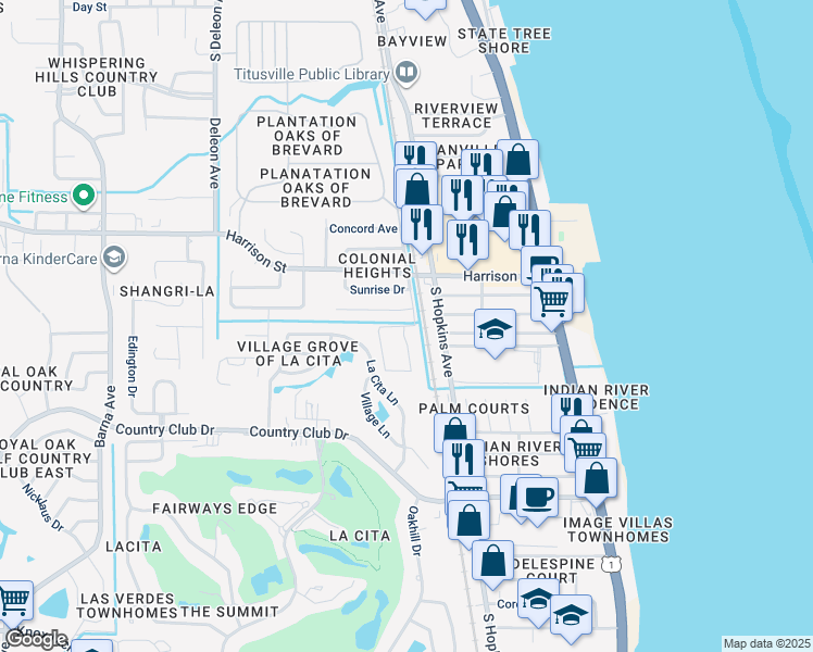 map of restaurants, bars, coffee shops, grocery stores, and more near 2979 Sir Hamilton Circle in Titusville
