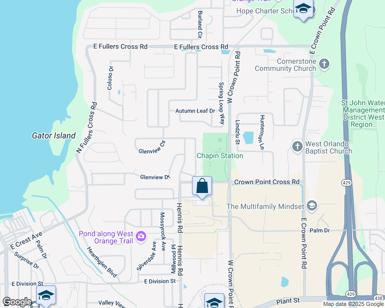 map of restaurants, bars, coffee shops, grocery stores, and more near 1042 Glenharbor Circle in Winter Garden