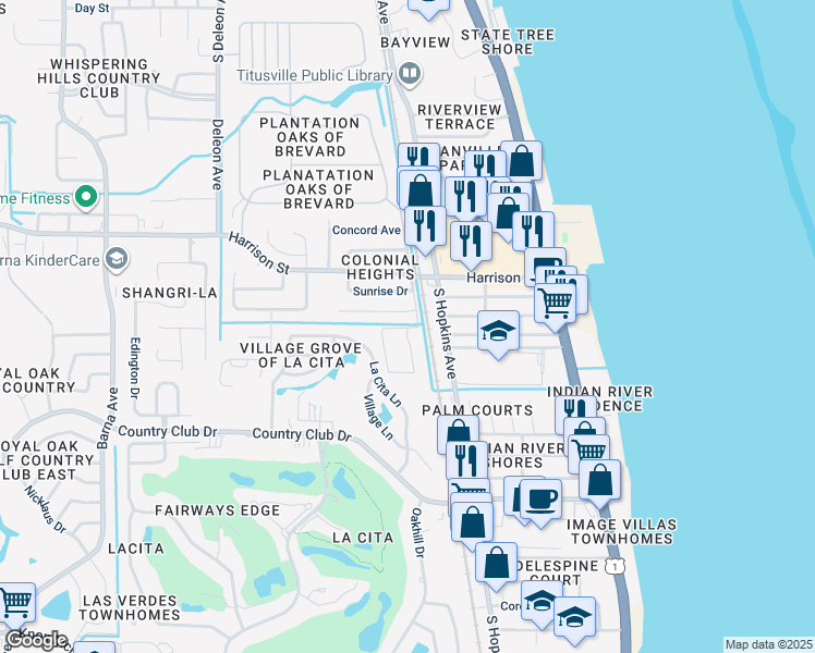 map of restaurants, bars, coffee shops, grocery stores, and more near 3051 Sir Hamilton Circle in Titusville