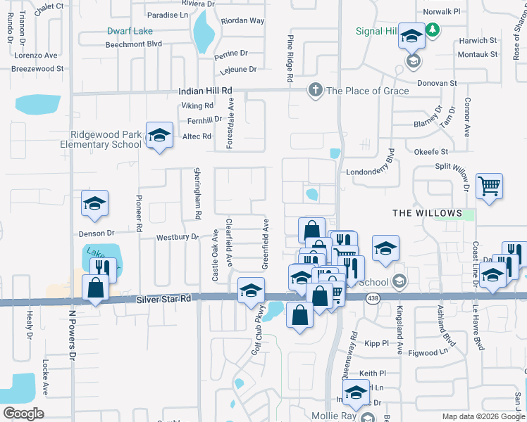 map of restaurants, bars, coffee shops, grocery stores, and more near 5501 Valley Oak Road in Orlando