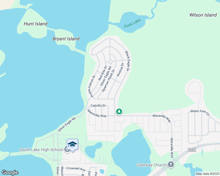 map of restaurants, bars, coffee shops, grocery stores, and more near 235 Sparrow Hawk Drive in Groveland