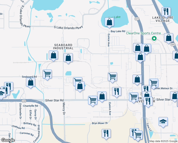 map of restaurants, bars, coffee shops, grocery stores, and more near 2802 Eunice Avenue in Orlando