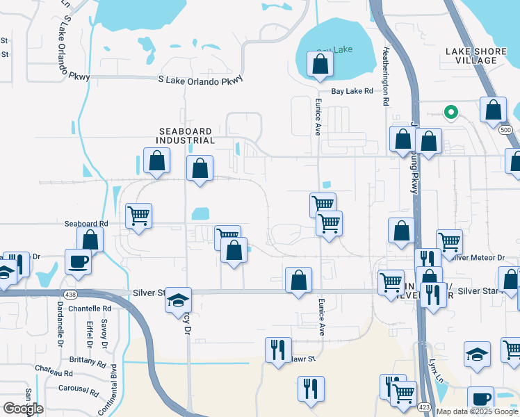map of restaurants, bars, coffee shops, grocery stores, and more near 3033 Mercy Drive in Orlando