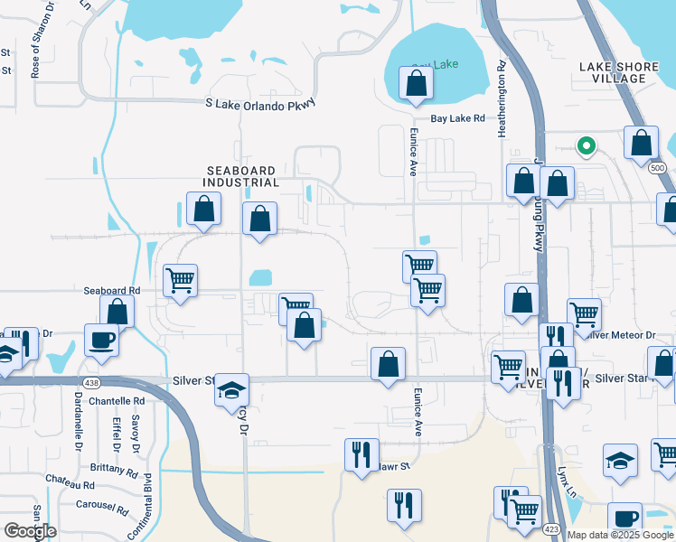 map of restaurants, bars, coffee shops, grocery stores, and more near 3033 Mercy Drive in Orlando