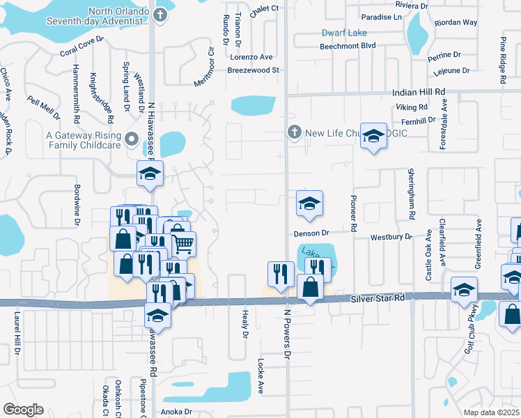 map of restaurants, bars, coffee shops, grocery stores, and more near 6386 Livewood Oaks Drive in Orlando
