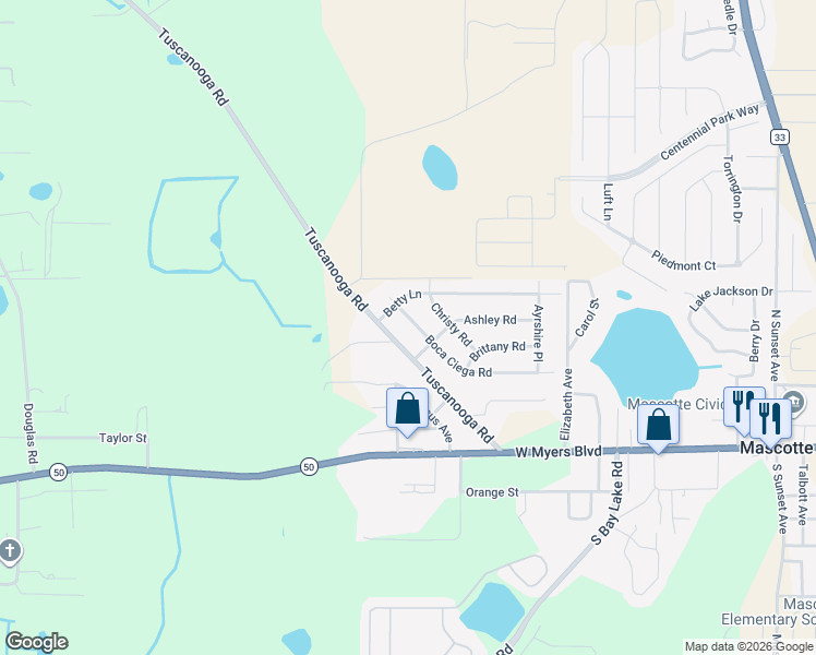 map of restaurants, bars, coffee shops, grocery stores, and more near 312 Boca Ciega Road in Mascotte