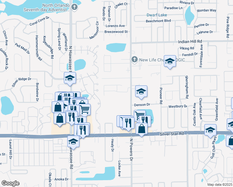 map of restaurants, bars, coffee shops, grocery stores, and more near 6404 Livewood Oaks Drive in Orlando