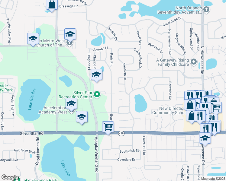 map of restaurants, bars, coffee shops, grocery stores, and more near 3007 Bon Air Drive in Orlando
