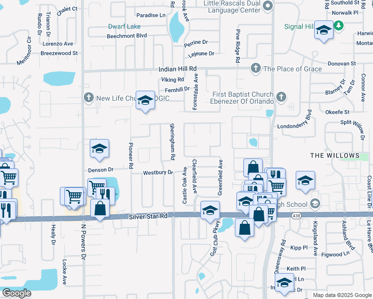 map of restaurants, bars, coffee shops, grocery stores, and more near 5627 Valley Oak Road in Orlando