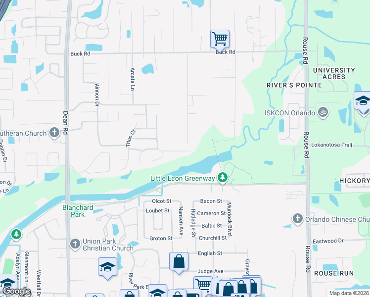 map of restaurants, bars, coffee shops, grocery stores, and more near 10450 Riva Ridge Trail in Orlando