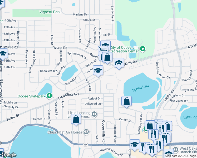 map of restaurants, bars, coffee shops, grocery stores, and more near in Ocoee