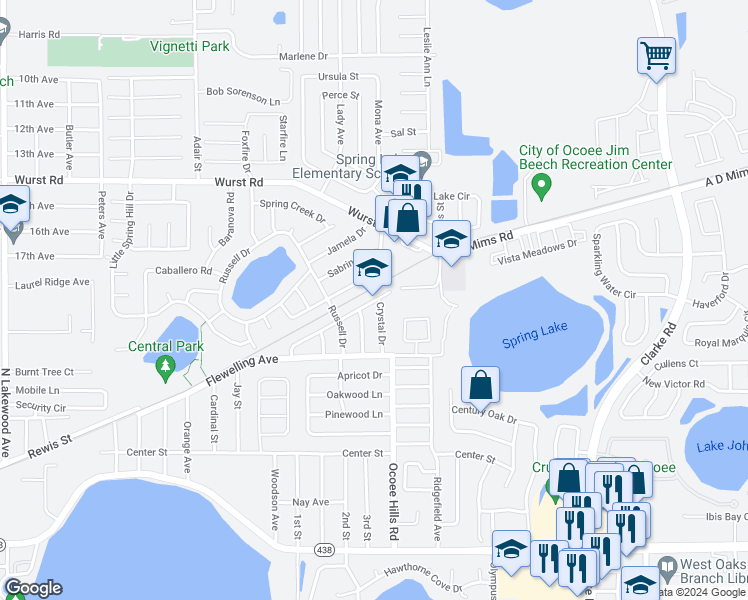 map of restaurants, bars, coffee shops, grocery stores, and more near in Ocoee