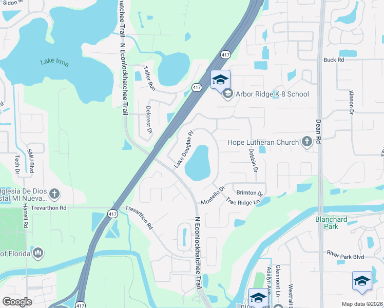 map of restaurants, bars, coffee shops, grocery stores, and more near 9747 Lake Douglas Place in Orlando