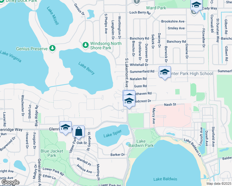 map of restaurants, bars, coffee shops, grocery stores, and more near 1111 South Lakemont Avenue in Winter Park