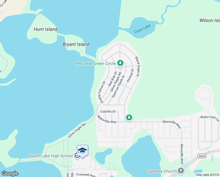 map of restaurants, bars, coffee shops, grocery stores, and more near 324 Red Kite Drive in Groveland