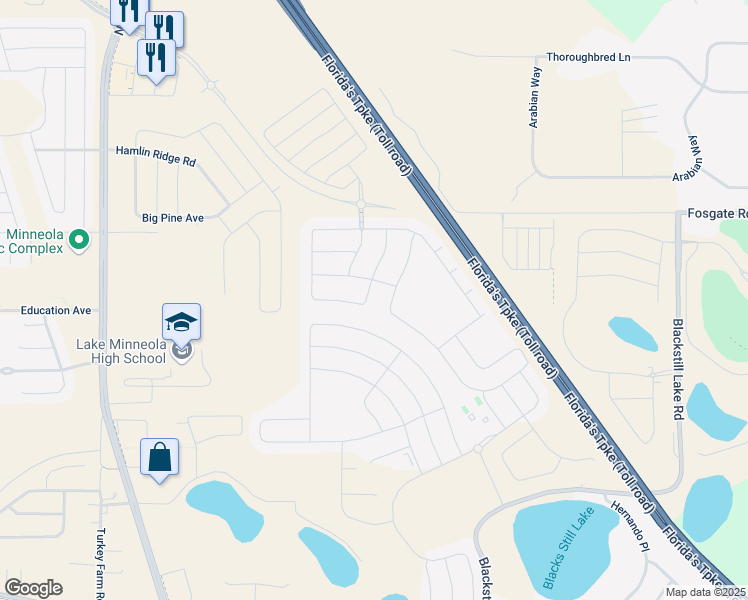 map of restaurants, bars, coffee shops, grocery stores, and more near 1180 Esperanza Ridge Road in Montverde