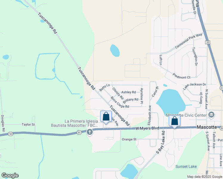 map of restaurants, bars, coffee shops, grocery stores, and more near 314 Christy Road in Mascotte