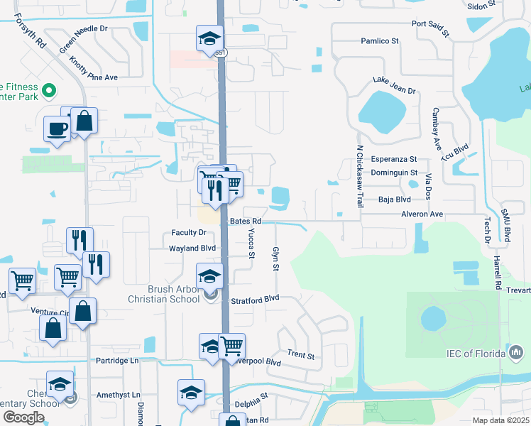 map of restaurants, bars, coffee shops, grocery stores, and more near 7744 Acorn Woods Circle in Winter Park