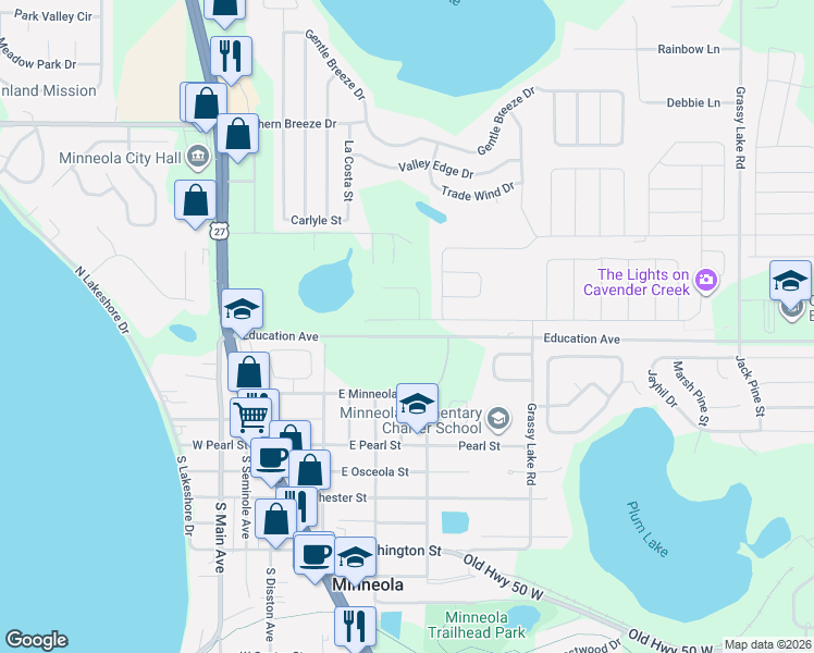 map of restaurants, bars, coffee shops, grocery stores, and more near 1055 Cavender Creek Road in Minneola