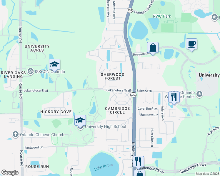 map of restaurants, bars, coffee shops, grocery stores, and more near 3120 Vishaal Drive in Orlando