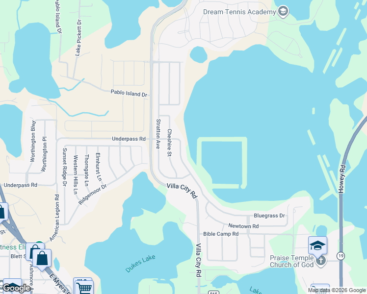 map of restaurants, bars, coffee shops, grocery stores, and more near 1011 Bluegrass Drive in Groveland