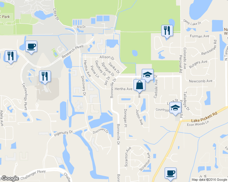 map of restaurants, bars, coffee shops, grocery stores, and more near 14409 Hertha Avenue in Orlando