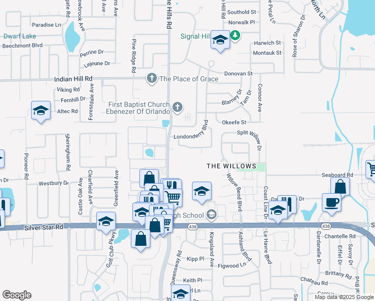 map of restaurants, bars, coffee shops, grocery stores, and more near 5017 Danny Boy Circle in Orlando