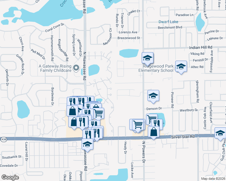 map of restaurants, bars, coffee shops, grocery stores, and more near 2747 Environs Boulevard in Pine Hills