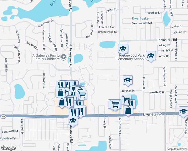 map of restaurants, bars, coffee shops, grocery stores, and more near 2747 Environs Boulevard in Pine Hills