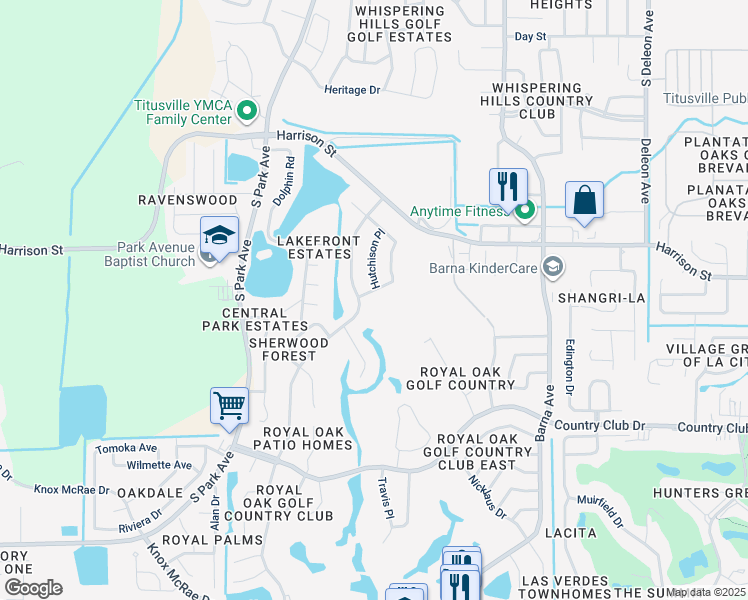 map of restaurants, bars, coffee shops, grocery stores, and more near 2865 Player Court in Titusville