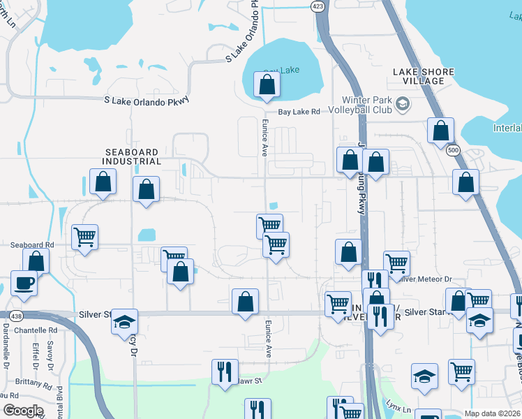 map of restaurants, bars, coffee shops, grocery stores, and more near 3102 Eunice Avenue in Orlando