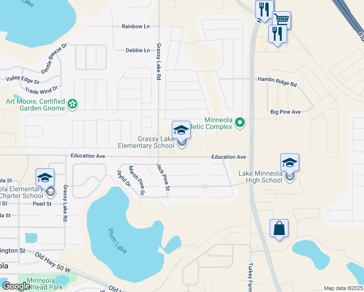 map of restaurants, bars, coffee shops, grocery stores, and more near 1100 Fosgate Road in Minneola