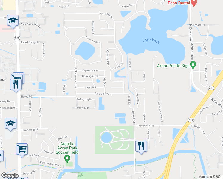 map of restaurants, bars, coffee shops, grocery stores, and more near 8416 Auburn Circle in Orlando