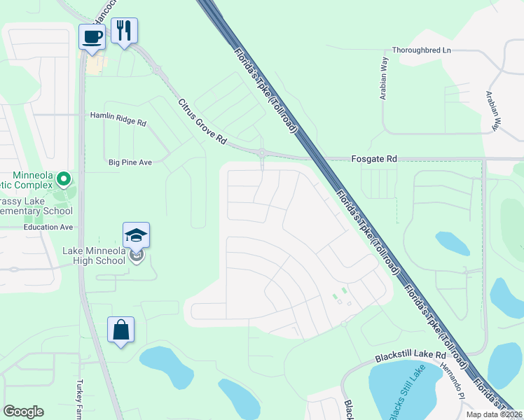 map of restaurants, bars, coffee shops, grocery stores, and more near 2348 Clemblue Road in Clermont