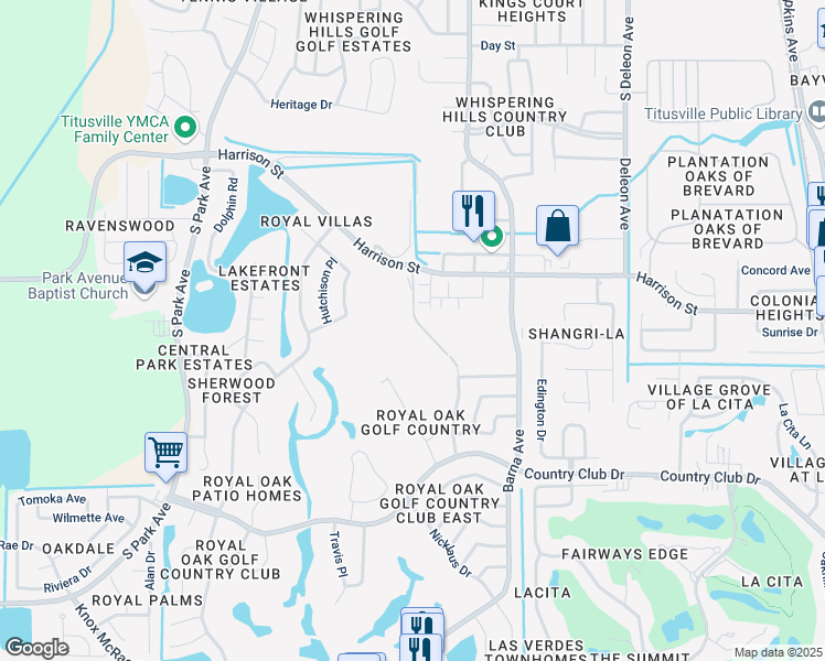 map of restaurants, bars, coffee shops, grocery stores, and more near 2742 Demaret Drive in Titusville