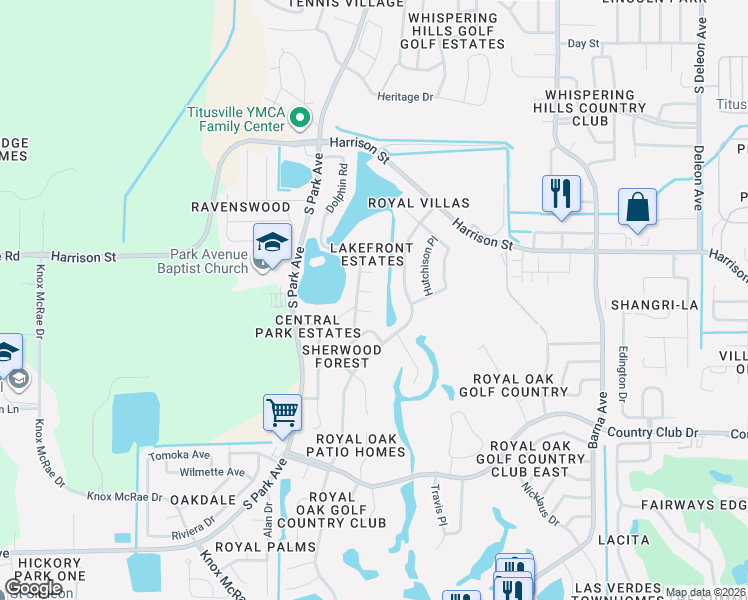 map of restaurants, bars, coffee shops, grocery stores, and more near 2805 Redwood Avenue in Titusville