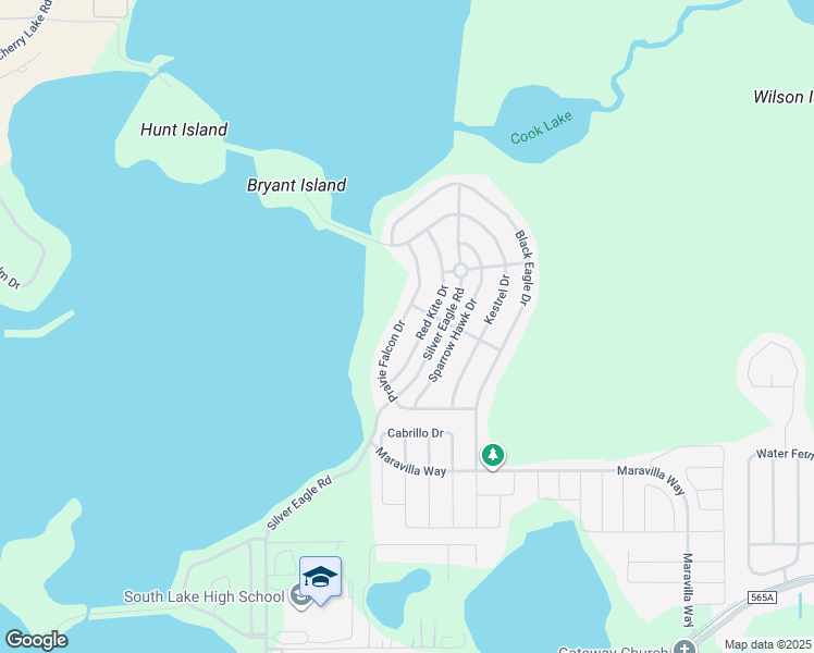 map of restaurants, bars, coffee shops, grocery stores, and more near 138 Prairie Falcon Drive in Groveland
