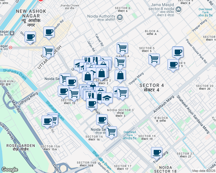 map of restaurants, bars, coffee shops, grocery stores, and more near in Noida