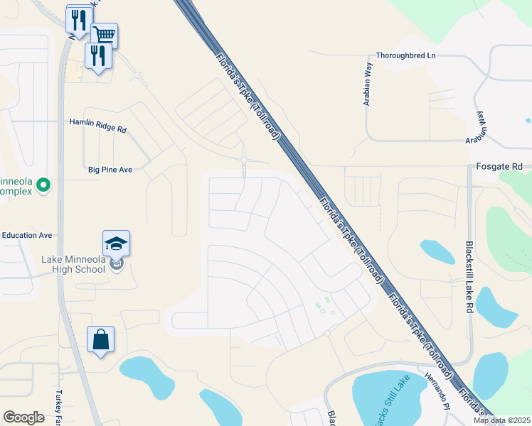 map of restaurants, bars, coffee shops, grocery stores, and more near 1180 Esperanza Ridge Road in Montverde