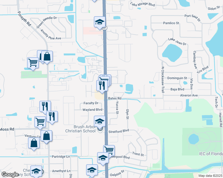 map of restaurants, bars, coffee shops, grocery stores, and more near 3075 North Goldenrod Road in Winter Park