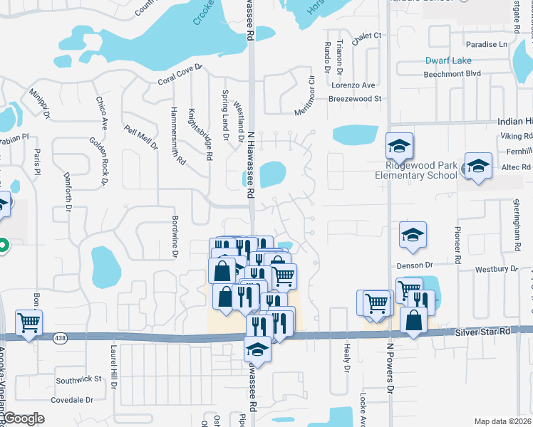 map of restaurants, bars, coffee shops, grocery stores, and more near in Orlando
