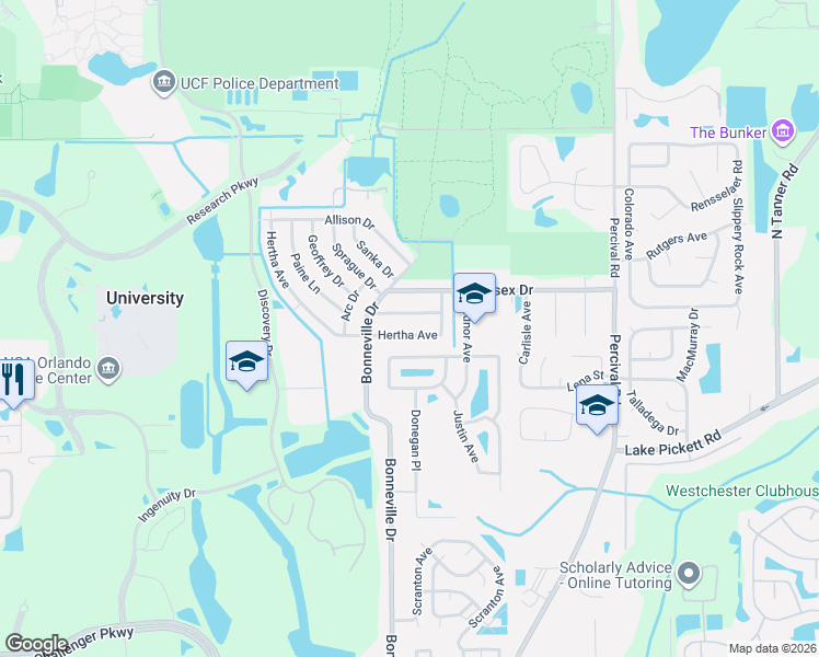 map of restaurants, bars, coffee shops, grocery stores, and more near 14503 Hertha Avenue in Orlando